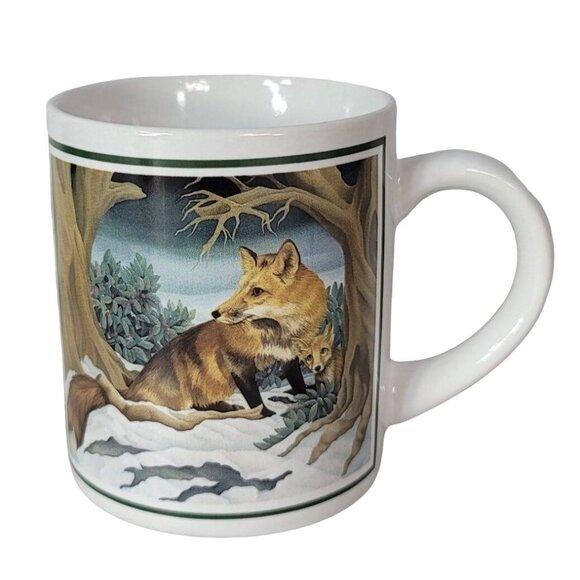 Applause Winter Wildlife Mug Realistic Art Regan Snow Conservation Fox 1985 VTG - Picture 2 of 10